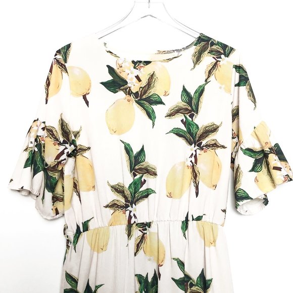 Yellow Lemon Printed Flounce Sleeve Ruffled Dress - Picture 2 of 9